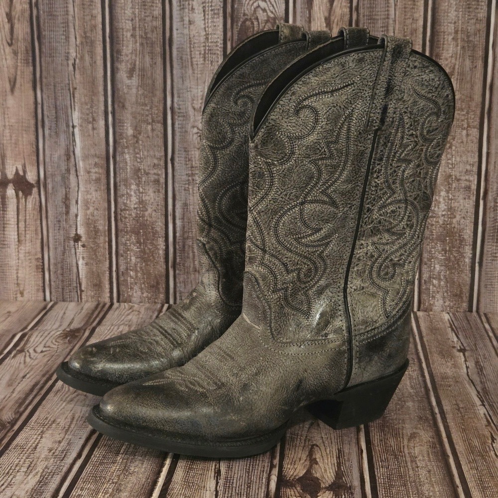 Sz 8 M Womens Laredo Maddie Distressed Grey Leather Western Cowgirl Boots VGUC